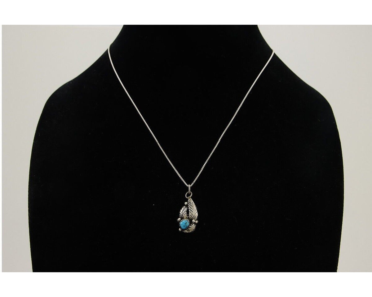 Navajo Necklace 925 Silver Natural Blue Turquoise Artist Signed Yazzie C.80's