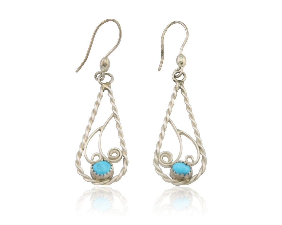 Navajo Dangle Earrings 925 Silver Natural Turquoise Artist Signed JB C.80's
