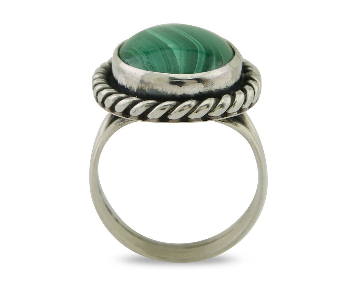 Navajo Ring 925 Silver Natural Malachite Native American Artist C.80's