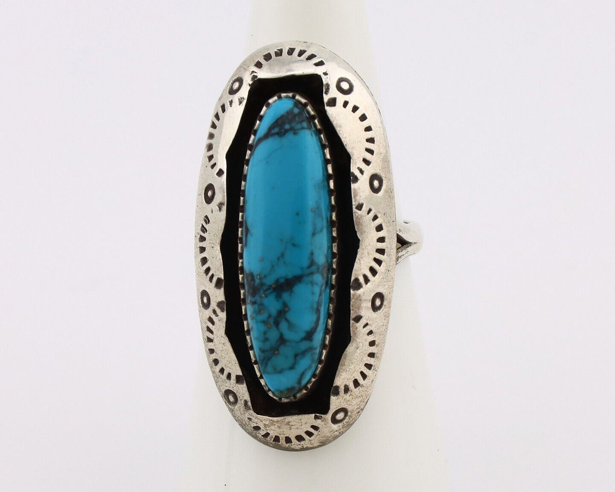 Navajo Ring 925 Silver Blue Spiderweb Turquoise Native American Artist C.80's