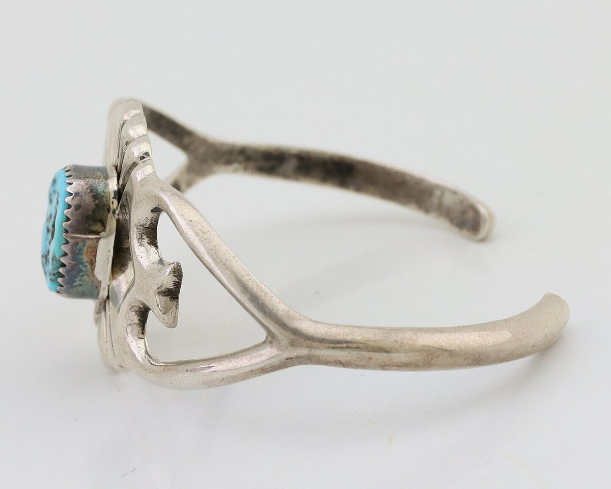 Navajo Sand Cast Cuff Bracelet 925 Silver Natural Turquoise Signed LD C.80's