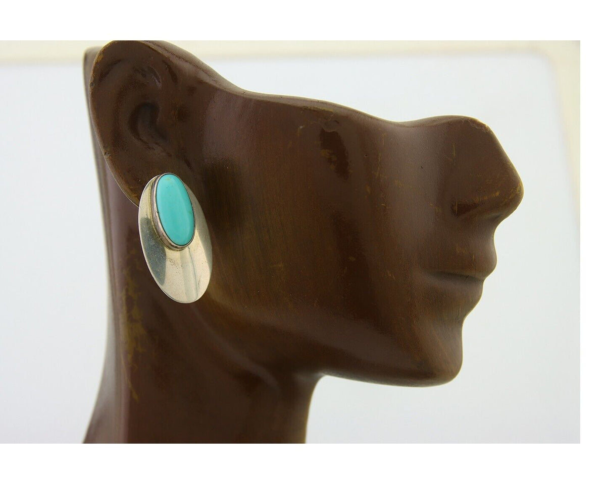 Navajo Earrings 925 Silver Shield Natural Turquoise Native Artist C.80's