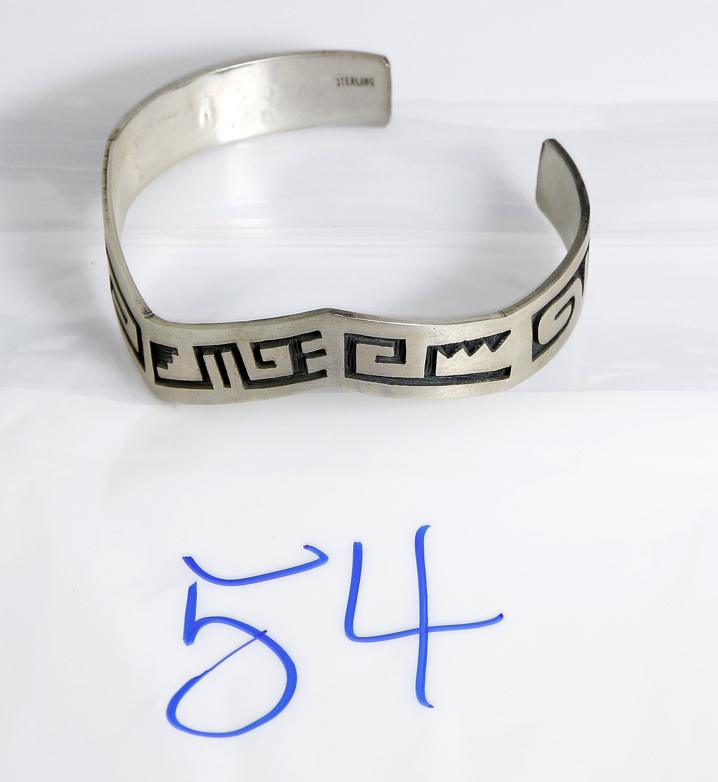 VTG Navajo Indian Handmade Lighting Tribal Pattern .925 Silver Cuff Bracelet