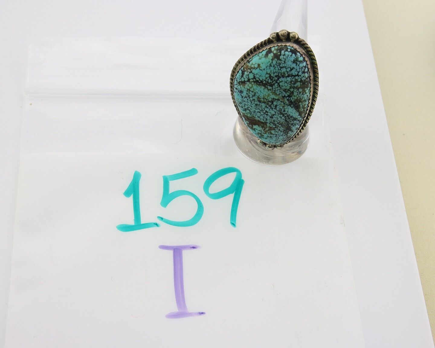 Navajo Ring 925 Sterling Spiderweb Blue Turquoise Native Artist C.80's Size 7.5