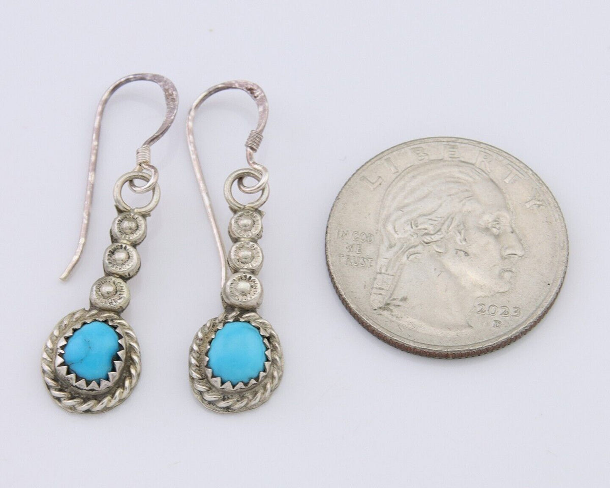 Navajo Earrings 925 Silver Blue Turquoise Artist Signed DB C.80's
