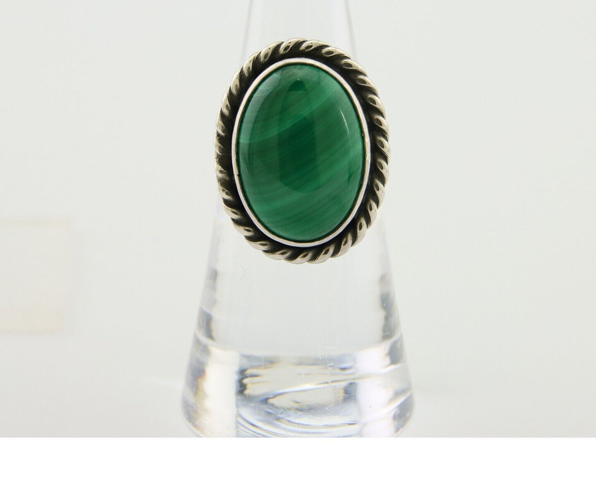 Navajo Handmade Ring 925 Silver Natural Malachite Native American Artist C.80's