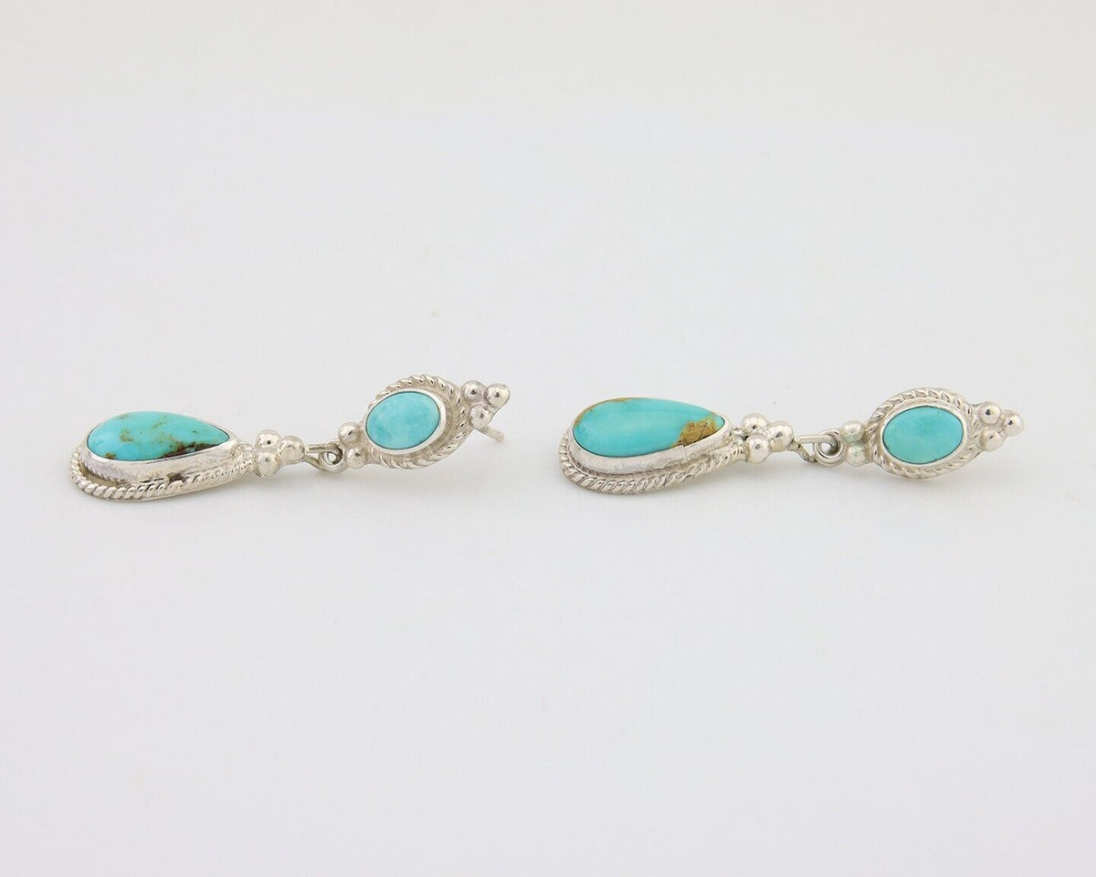 Navajo Dangle Earrings 925 Silver Sleeping Beauty Turquoise Native Artist C.80's