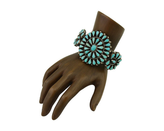 Navajo Bracelet 925 Silver Natural Blue Turquoise Signed RQ C.80's