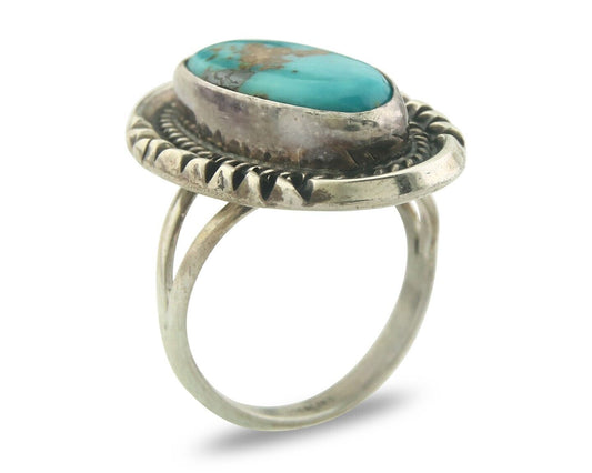 Navajo Ring 925 Sterling Blue Turquoise Artist Signed M Begay C.80's