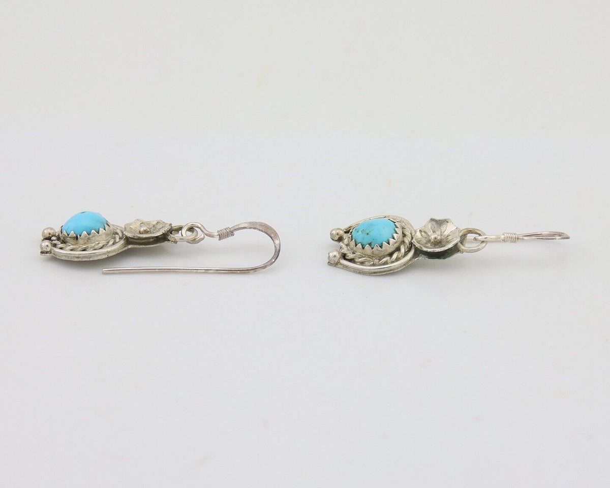 Navajo Dangle Earrings 925 Silver Natural Turquoise Artist Signed DB C.80's