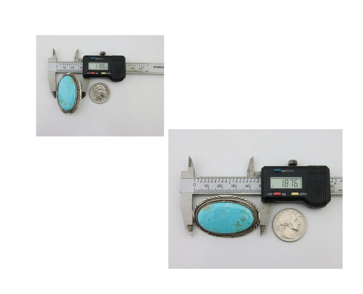 Navajo Pin Pendant 925 Silver Natural Blue Turquoise Artist signed DS C.80's