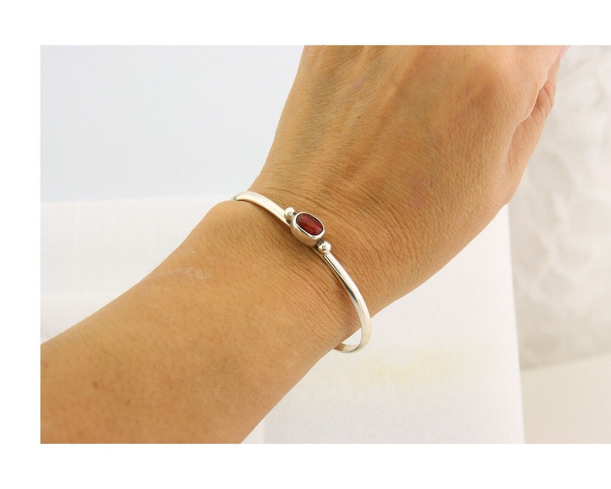 Navajo Bracelet .925 Silver Natural Red Coral Cuff Native American Artist C.80's