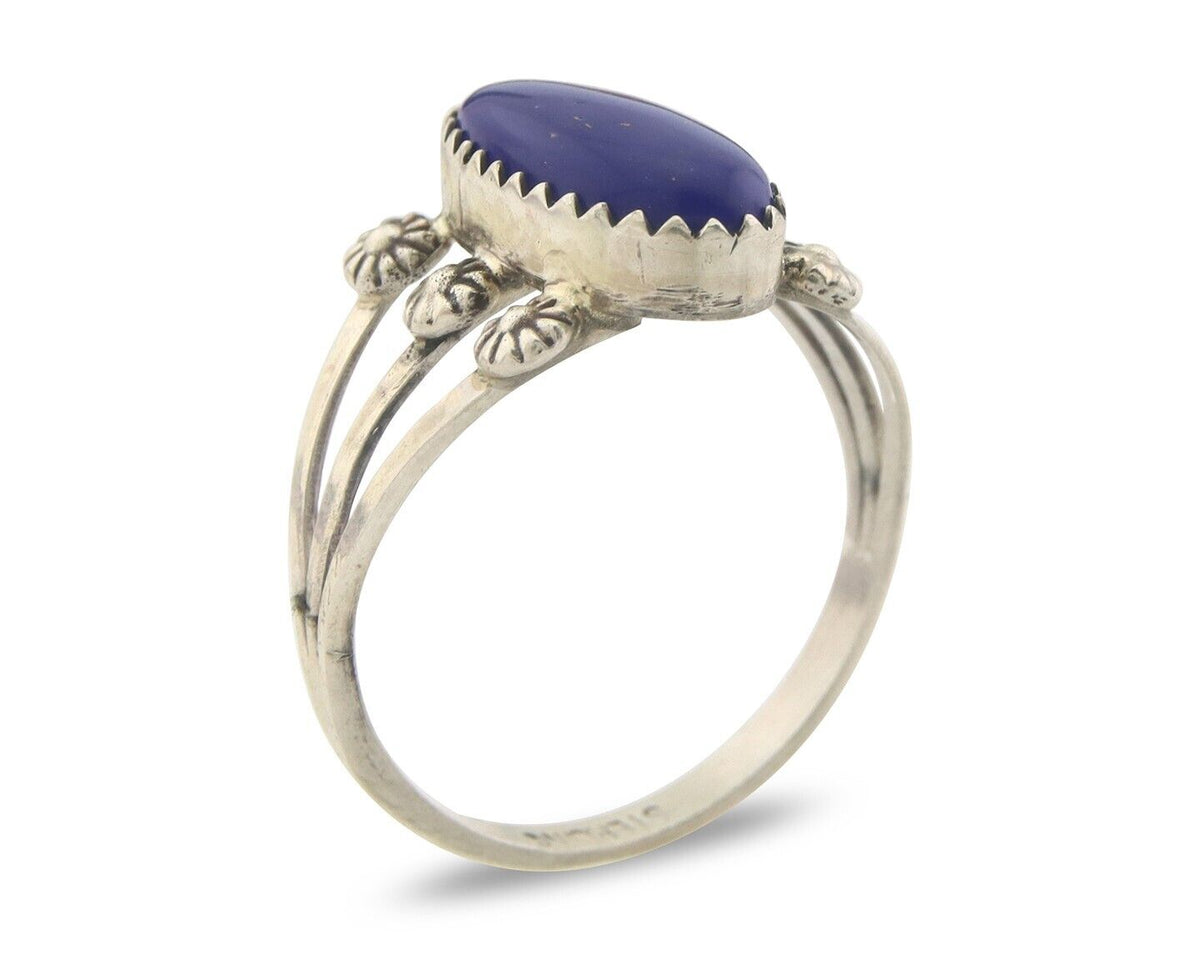 Navajo Ring 925 Sterling Natural Lapis Handmade Native Artist C.80's