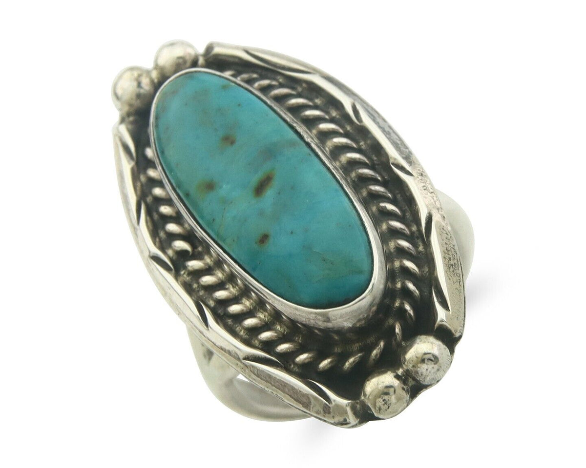 Navajo Ring 925 Sterling Turquoise Handmade Native Artist C.80's Size 7.5