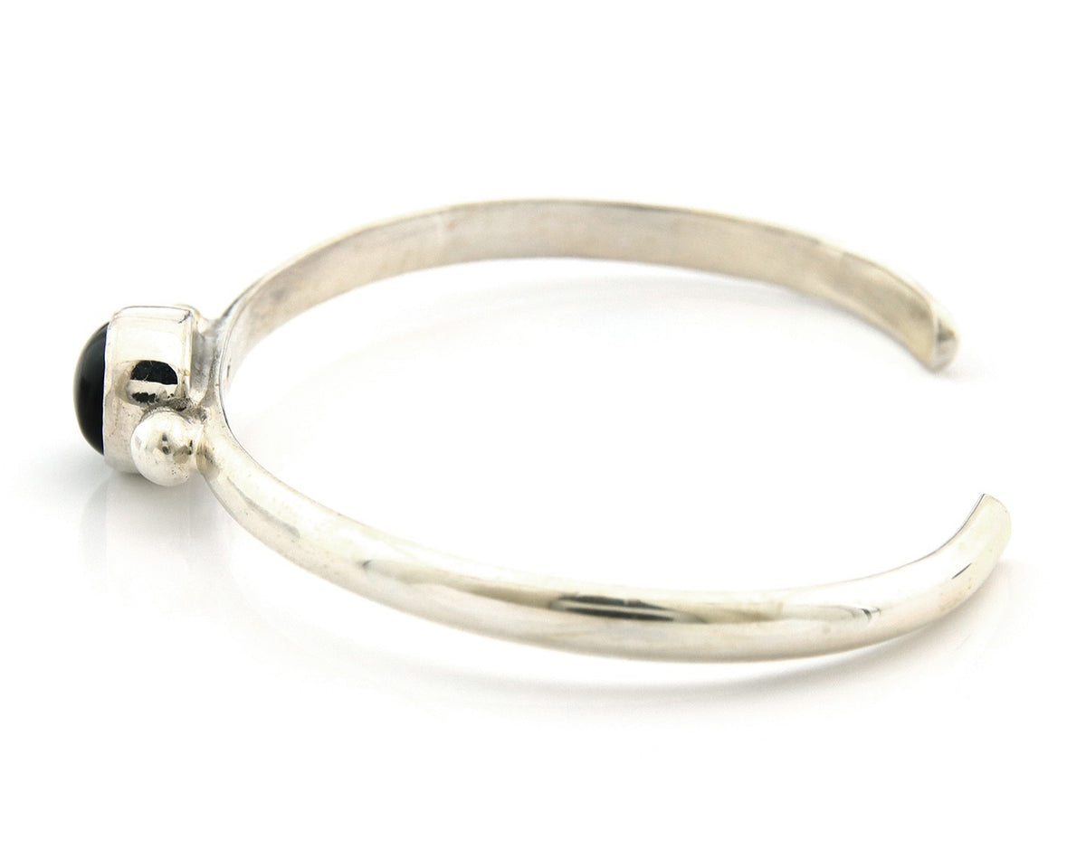 Navajo Cuff Bracelet Sterling Silver Natural Mined Black Onyx Native Artist