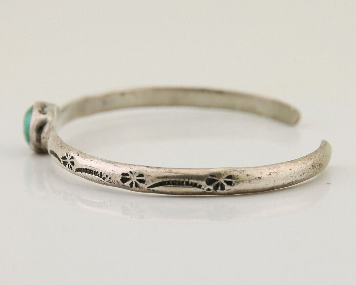 Navajo Hand Stamped Cuff Bracelet Turquoise 925 Silver Native American Artist