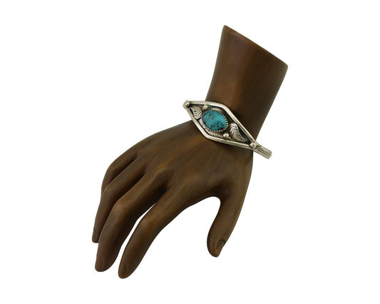 Navajo Bracelet 925 Silver Kingman Turquoise Native American Artist C.80's