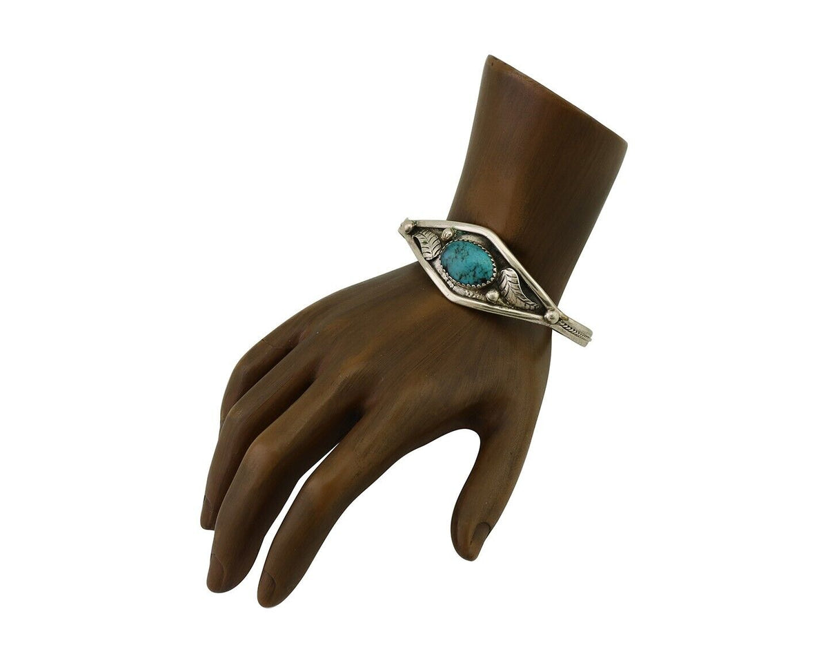 Navajo Bracelet 925 Silver Kingman Turquoise Native American Artist C.80's