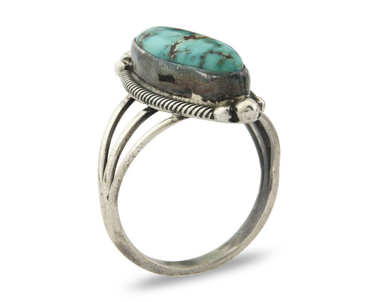 Vintage Navajo Ring 925 Sterling Silver Turquoise Signed MP Size 8.0