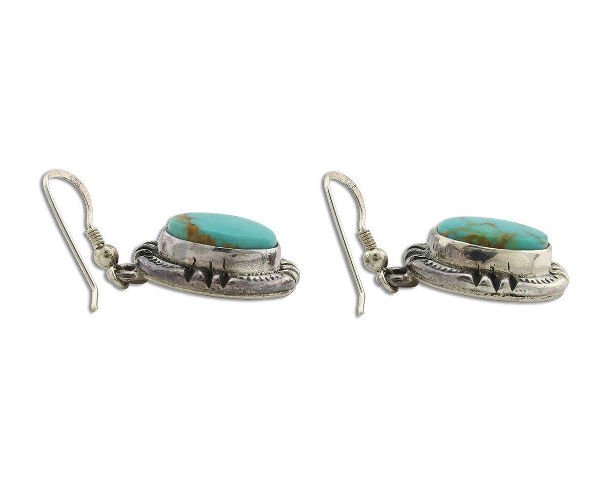 Navajo Handmade Earrings 925 Silver Natural Arizona Turquoise Signed Gecko C.80s