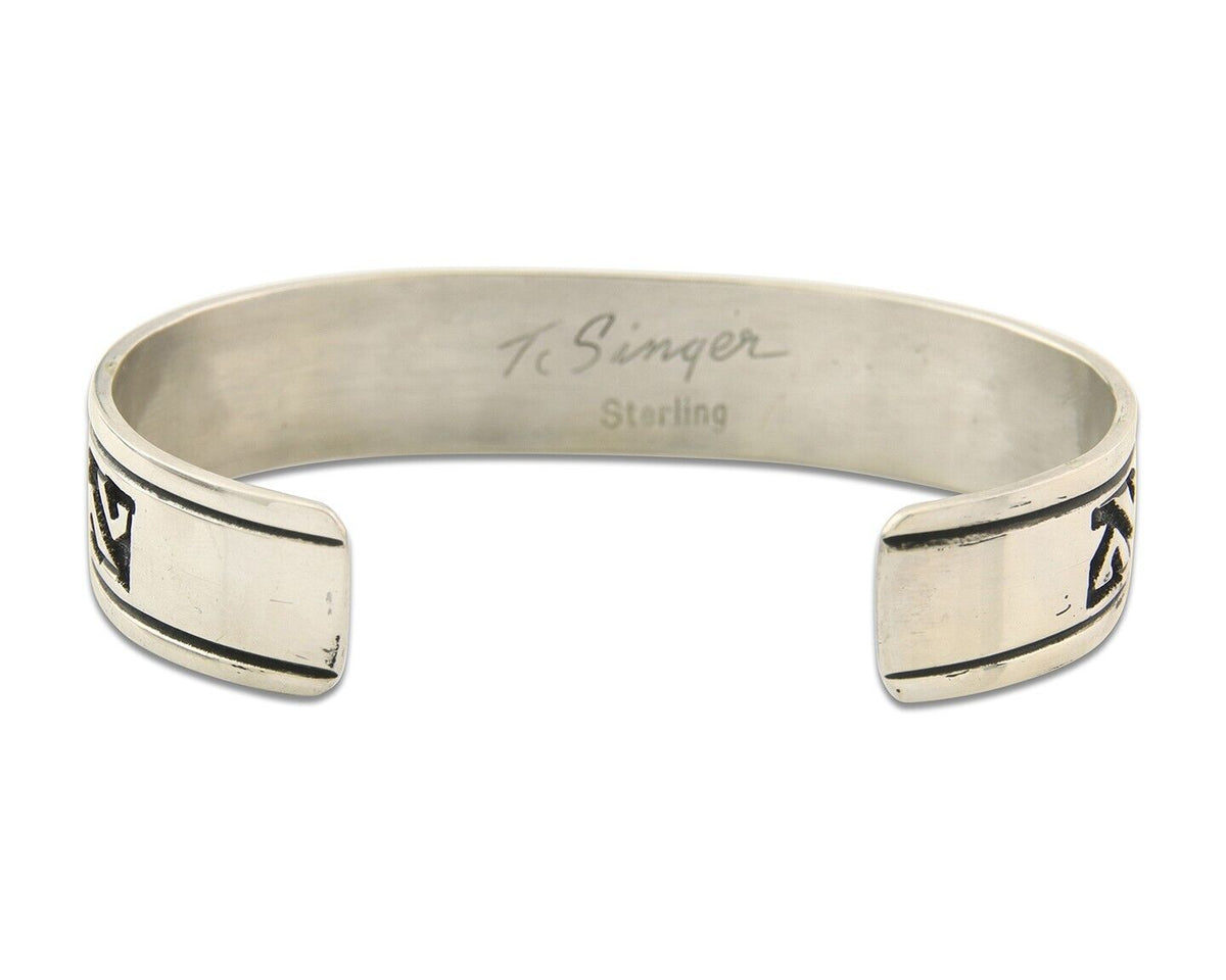 Navajo Bracelet 925 Silver Artist Signed Thomas Singer Cuff Made in the 1980's