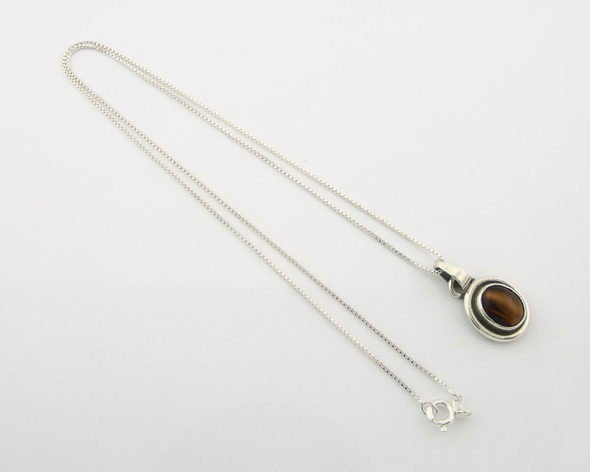 Navajo Sterling Silver Necklace Authentic Tiger Eye Sapphire Vintage Handmade