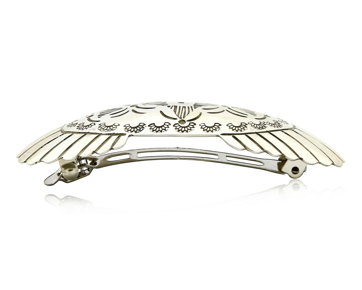 Navajo Signed Montoya 925 SOLID SILVER Hand Stamped 36mm Wide Barrette Hair Clip