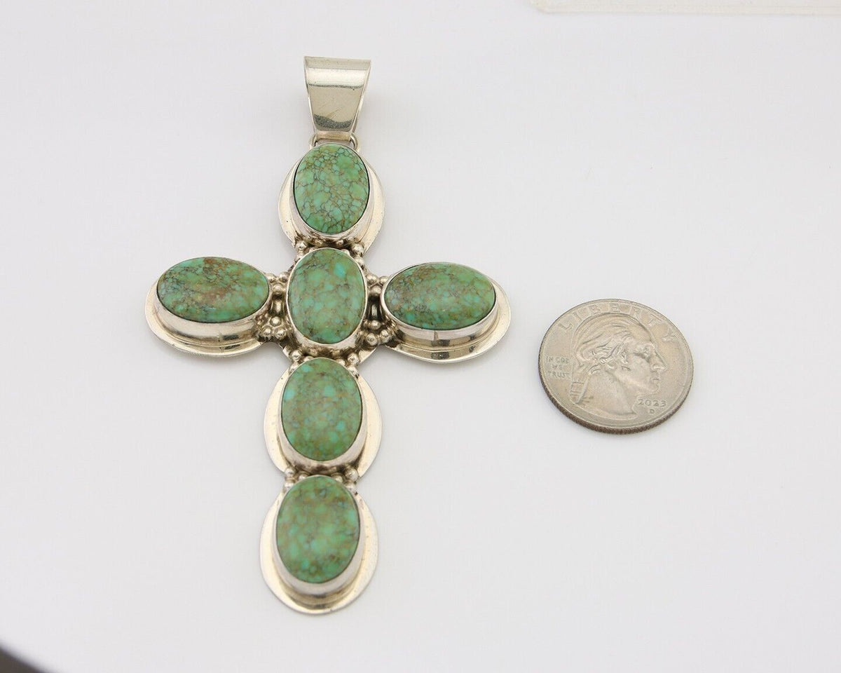 Navajo Large Pendant 925 Silver Natural Turquoise Signed Melissa Yazzie C.80's