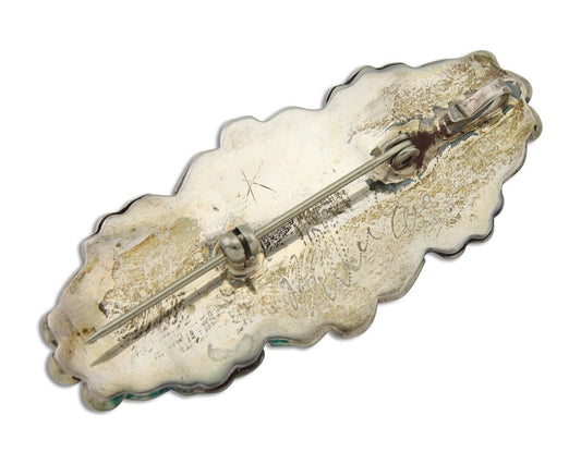 Navajo Pin 925 Silver Natural Blue Turquoise Artist Signed Billie Eagle C.80's