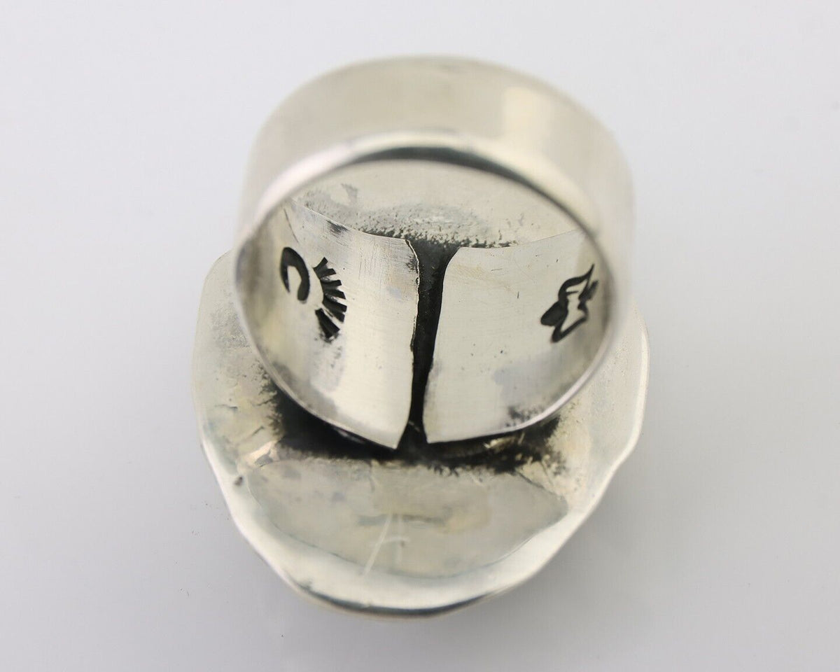 Navajo Ring 925 Silver Kingman Turquoise Native Artist Signed C Montoya C.80's