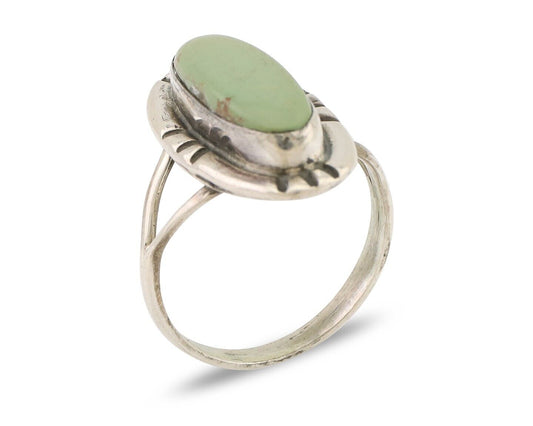 Navajo Handmade Ring 925 Silver Green Turquoise Artist Signed Kachina C.80's