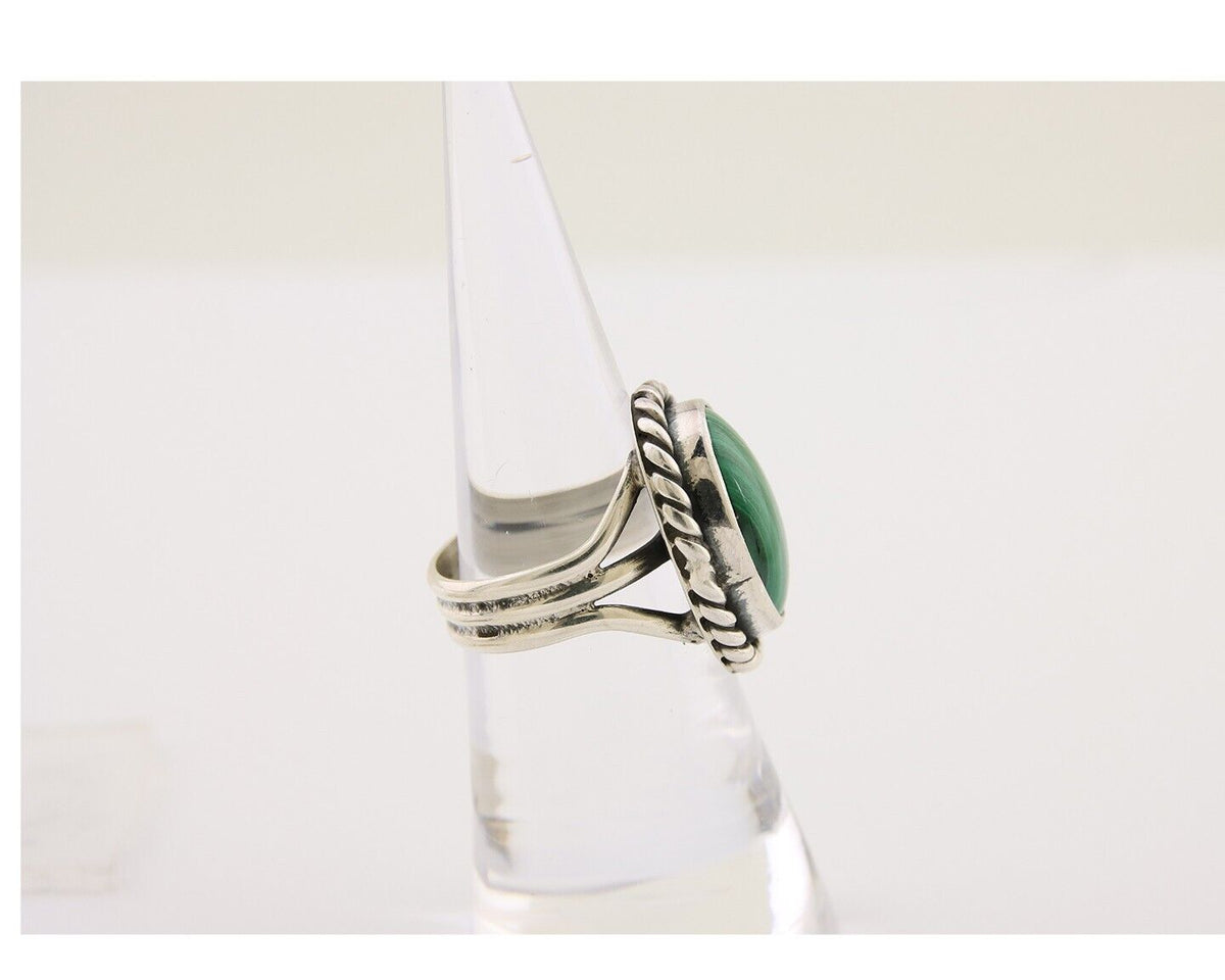 Navajo Ring 925 Silver Natural Malachite Native American Artist C.80's
