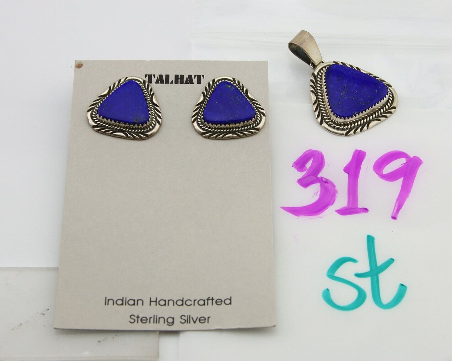 Navajo Pendant Earring Set 925 Silver Lapis Lazuli Signed William Denetdale C80s