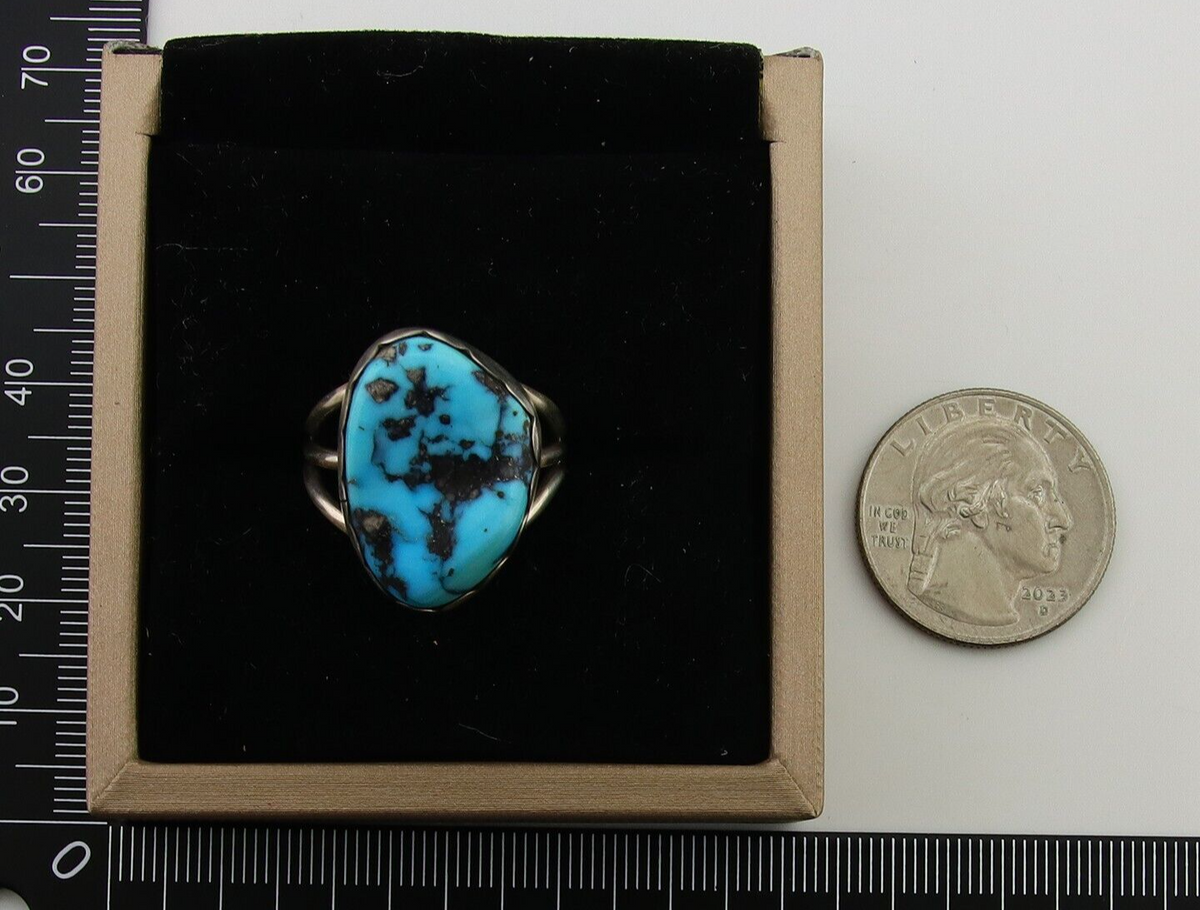 Navajo Ring 925 Sterling Silver Natural Turquoise Signed Tony Guerro C.80's