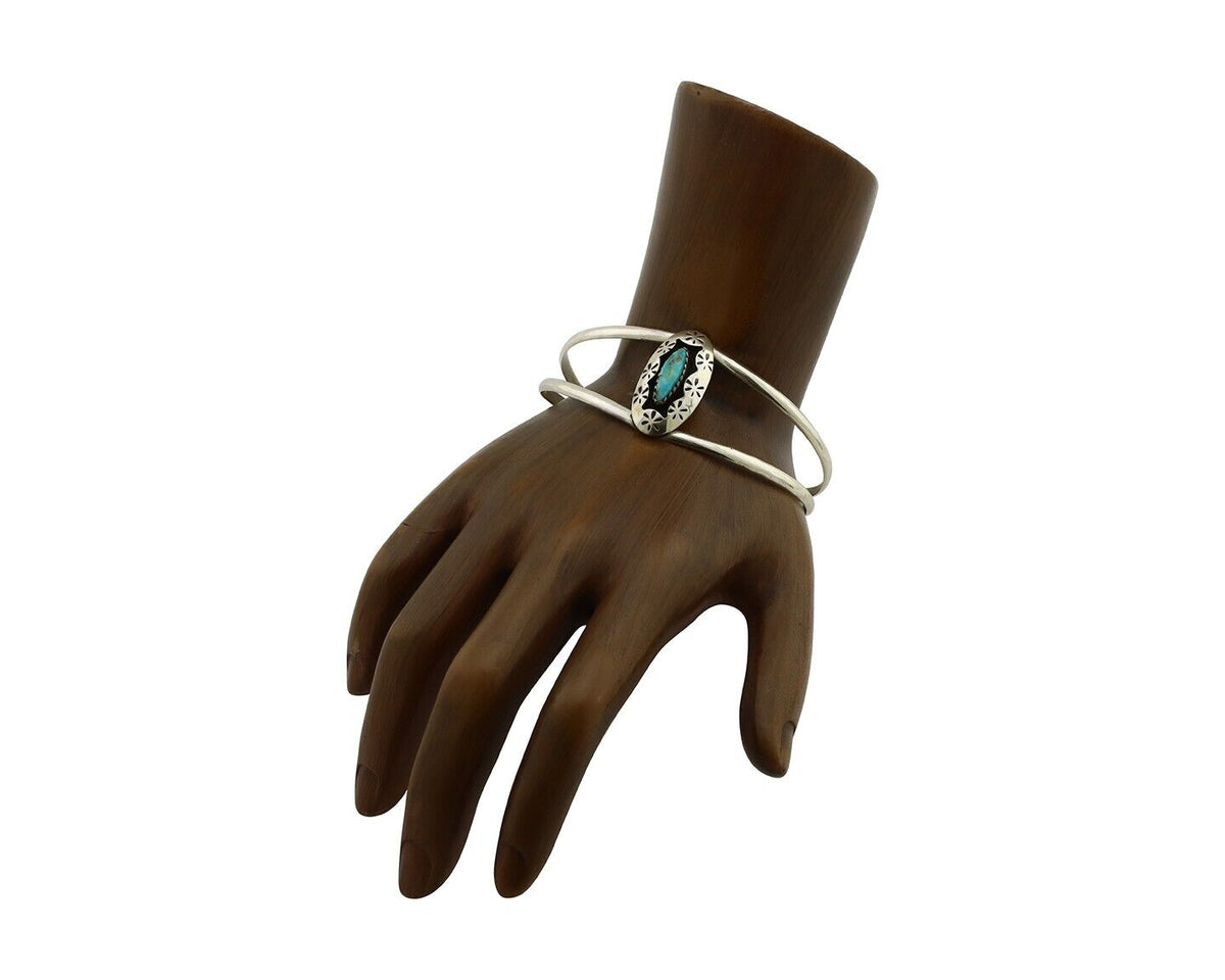 Navajo Bracelet 925 Silver Kingman Turquoise Artist Signed IJC C.80's
