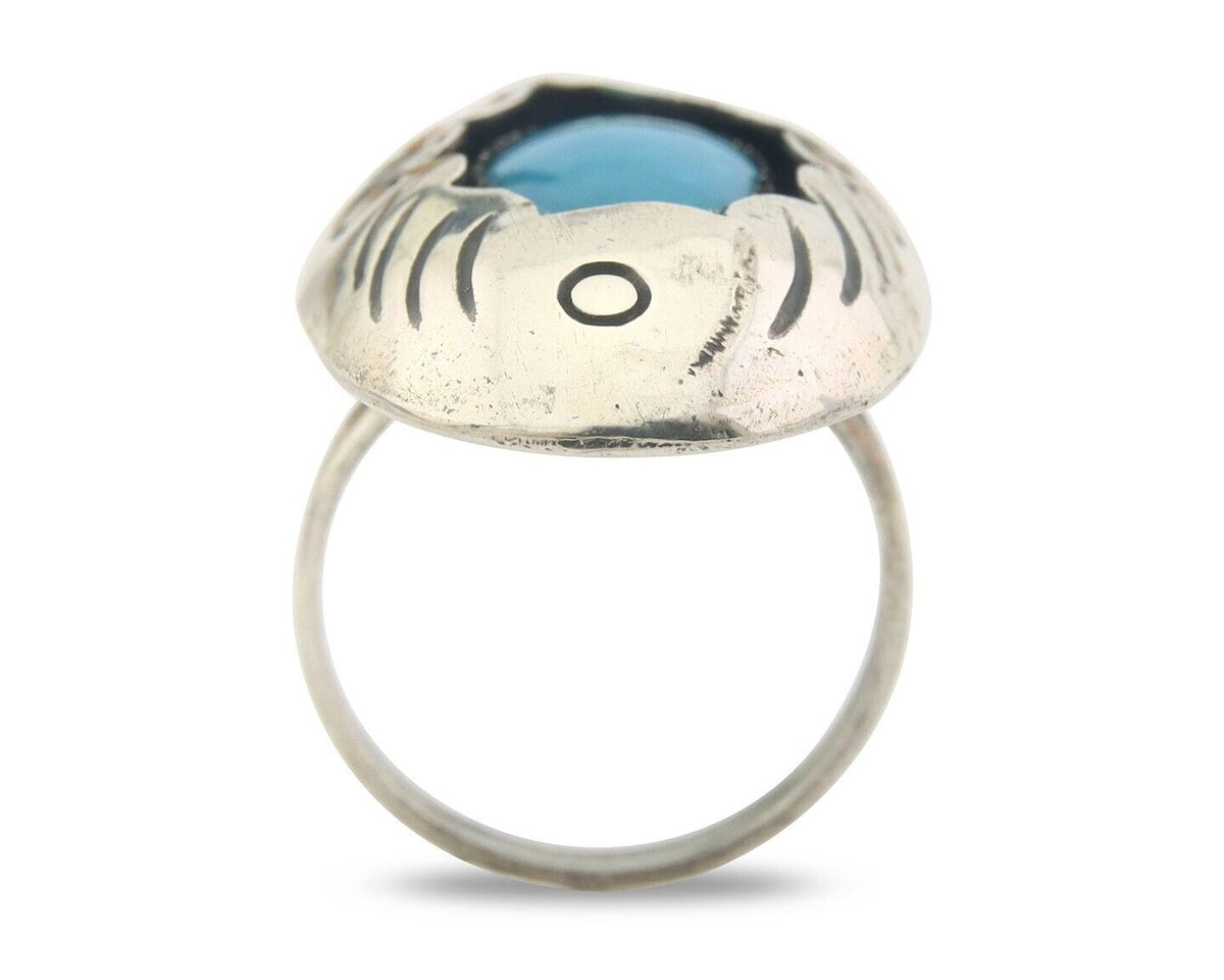 Navajo Ring 925 Sterling Turquoise Handmade Native Artist C.80's Size 7.5