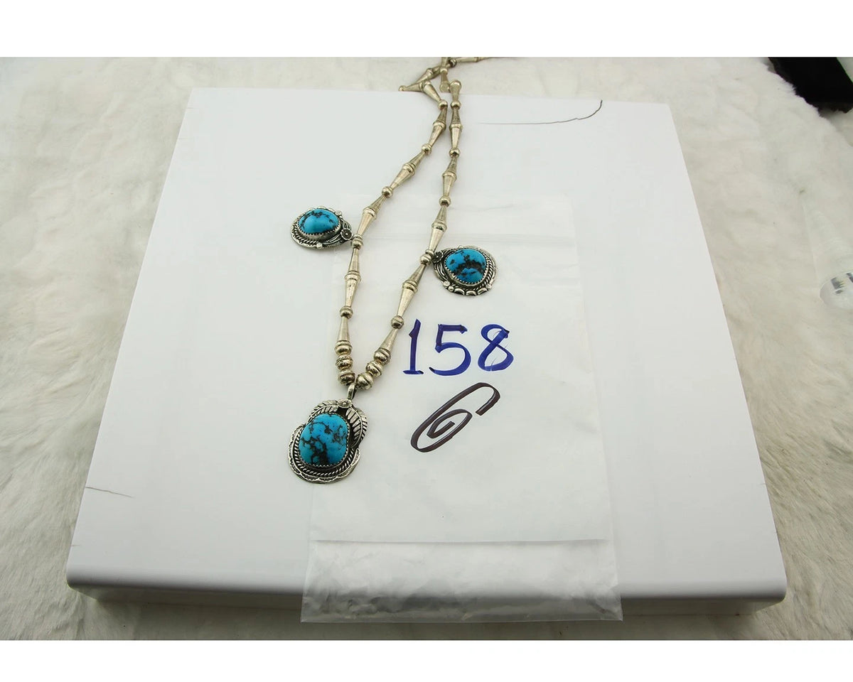Navajo Necklace Sterling Silver Turquoise Vintage Signed SC