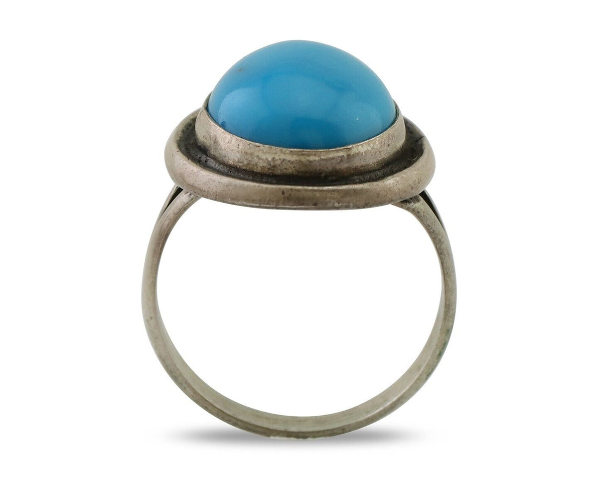 Navajo Handmade Ring 925 Silver Blue Turquoise Native American Artist C.80's