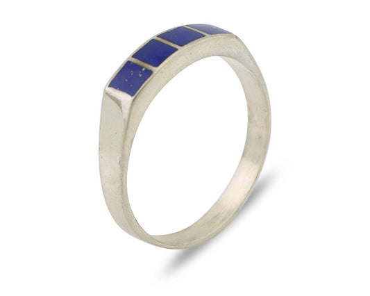 Navajo Handmade Ring 925 Silver Natural Lapis Lazuli Artist Signed SC C.80's