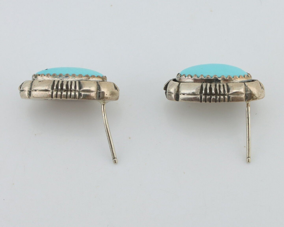 Navajo Earrings 925 Silver Sleeping Beauty Turquoise Larry Yazzie C.80's