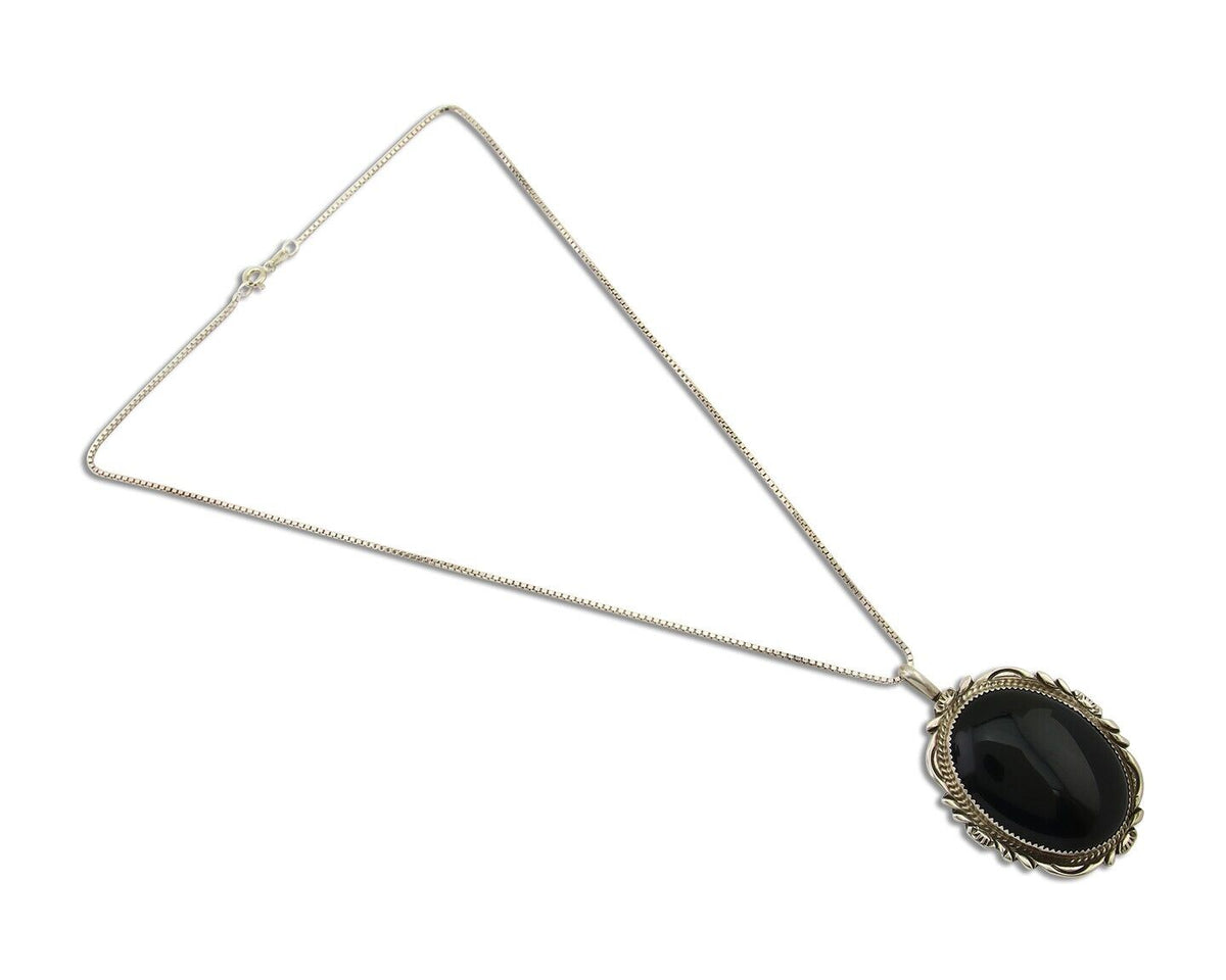 Navajo Pendant 925 Silver Natural Onyx Artist Signed TALHAT C.80's