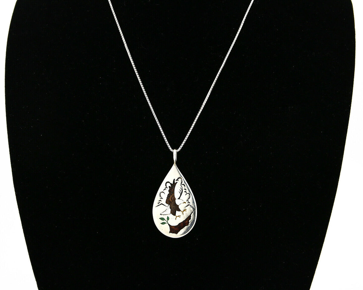 Eagle Pendant Navajo .925 Silver Gemstone Signed Ophie B Joe