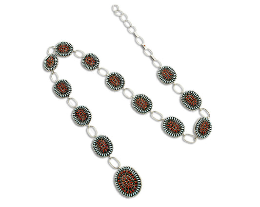 Museum Quality Navajo Benson Yazzie Turquoise Coral .925 Silver Concho Belt