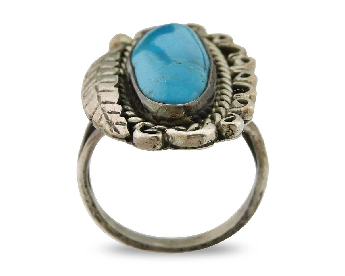 Navajo Ring .925 Sterling Blue Turquoise Artist Signed R Yazzie C.80's