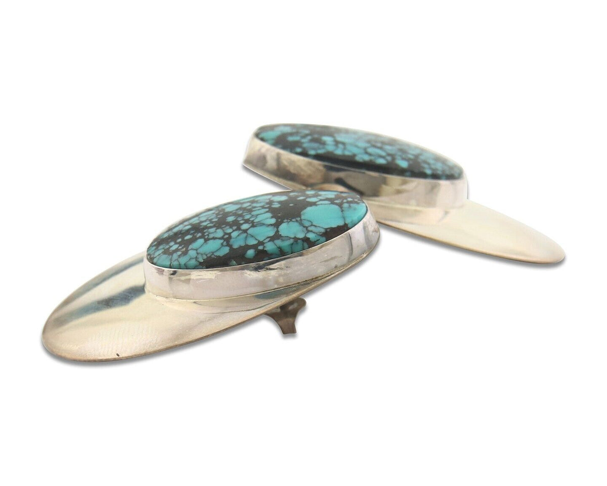 Navajo Earrings 925 Silver Handmade Natural Turquoise Native Artist C.80's