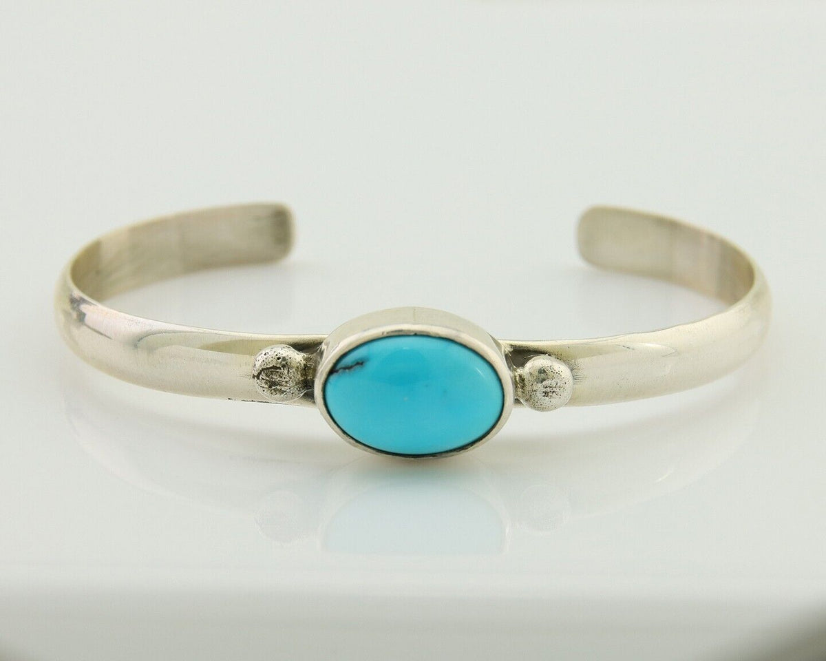 Navajo Cuff Bracelet Blue Turquoise 925 Silver Native American Artist C.80's