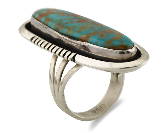 Navajo Ring 925 Silver Natural Mined Spiderweb Turquoise Artist Signed USA C.80s