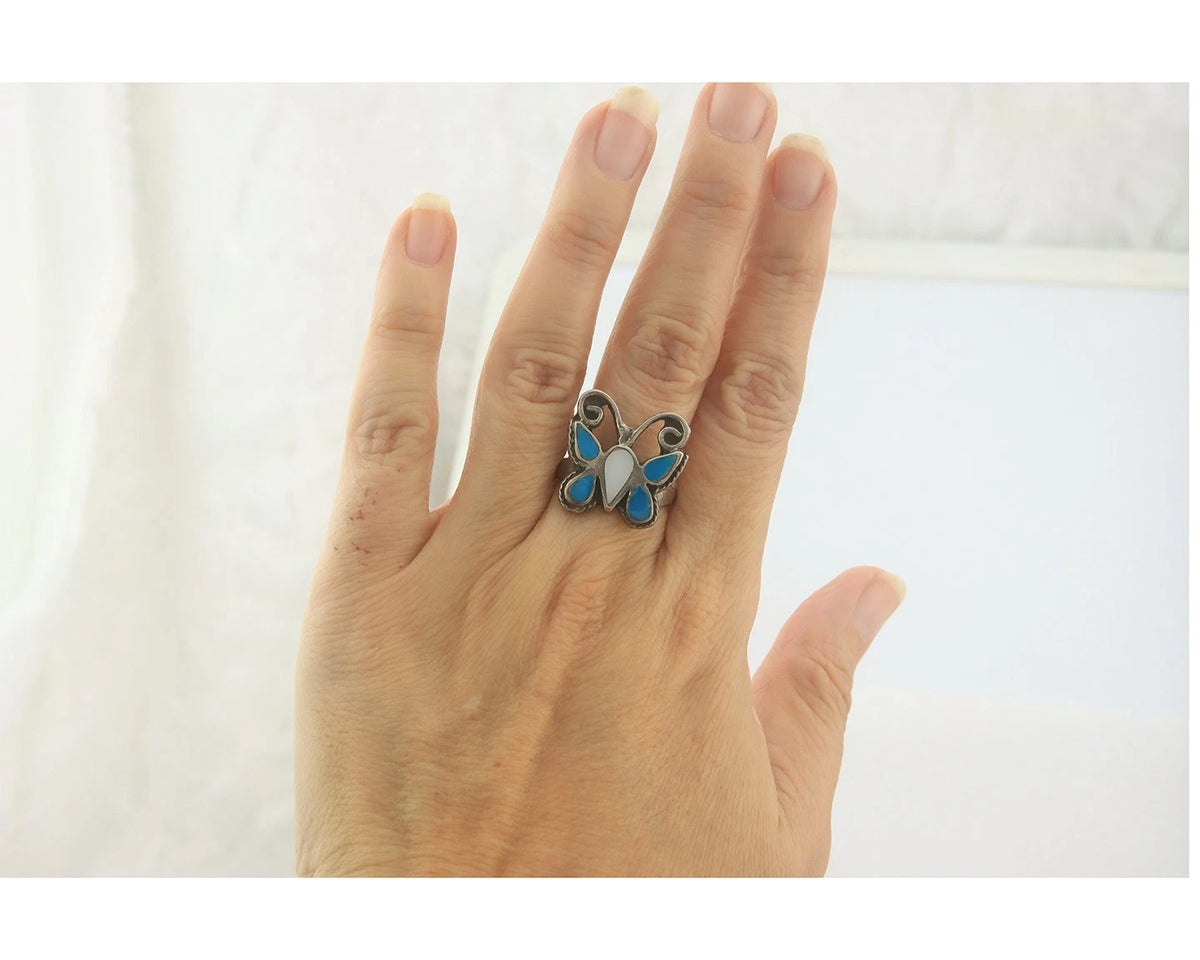Navajo Butterfly Ring Sterling Silver Signed Size 8.0