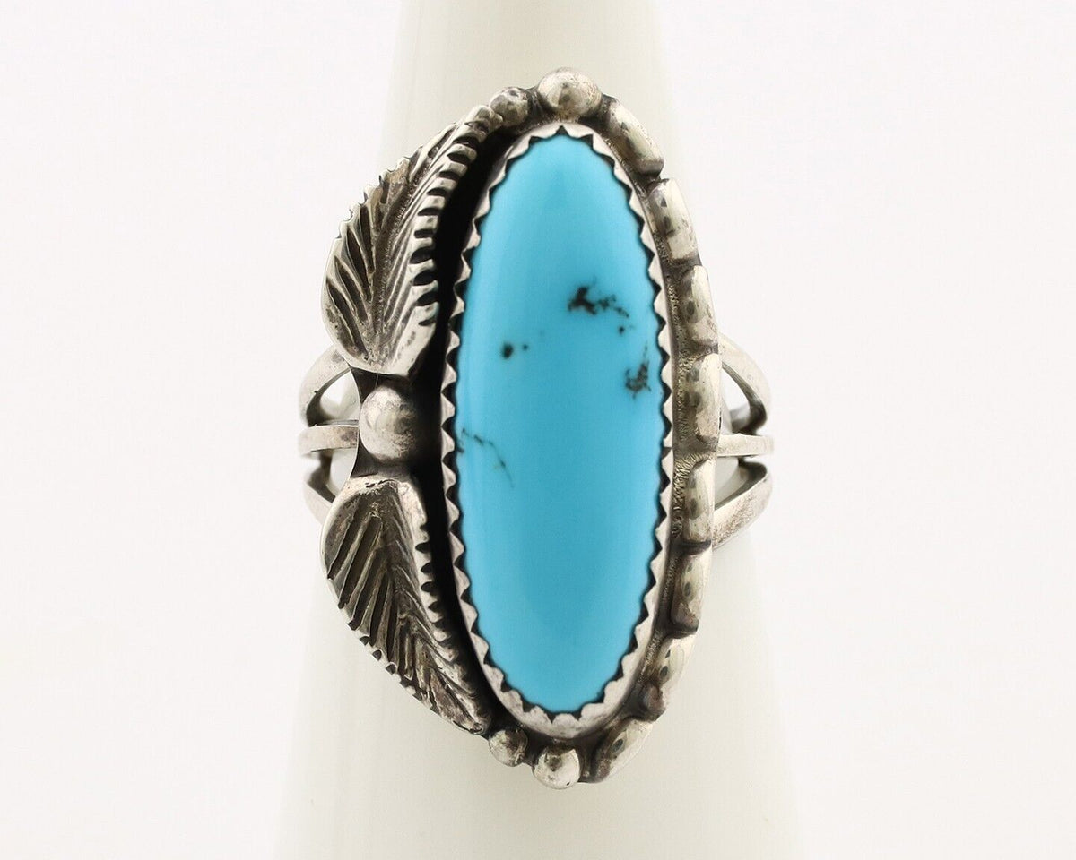 Navajo Ring 925 Silver Sleeping Beauty Turquoise Signed SC C.80's