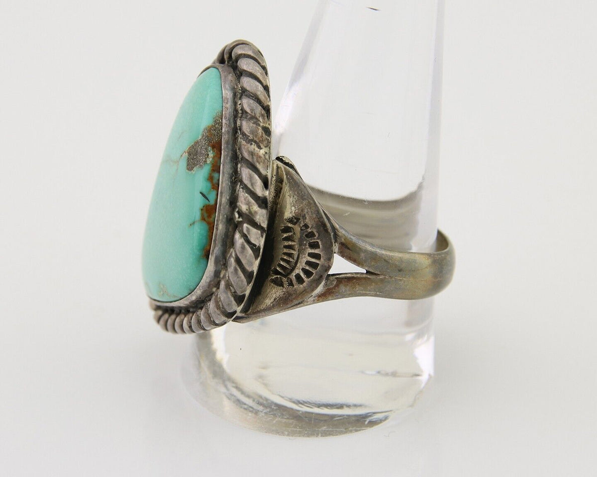Men Navajo Ring 925 Silver Natural Slab Turquoise Signed Sunset C.80's